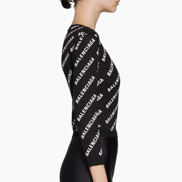 ❌SOLD❌ DO NOT PURCHASE Balenciaga Allover Logo Cropped Sweater - Small - Picture 3 of 7